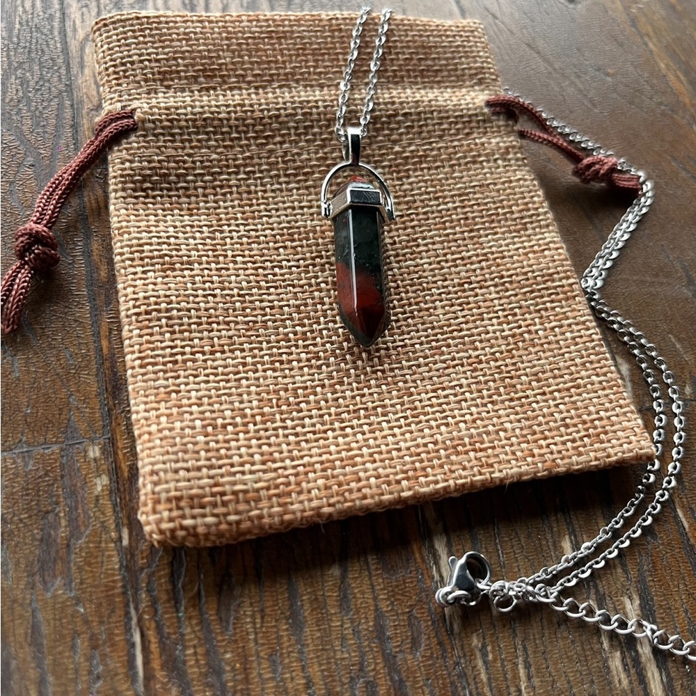 Bloodstone Point Necklace Bloodstone Pendant Crystal Point Necklace